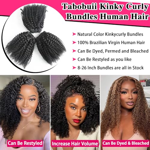 Kinky Curly Human Hair Extensions 14 16 18 20 Inch - Unprocessed Brazilian Virgin Hair Bundles for Black Women - Natural Black Color