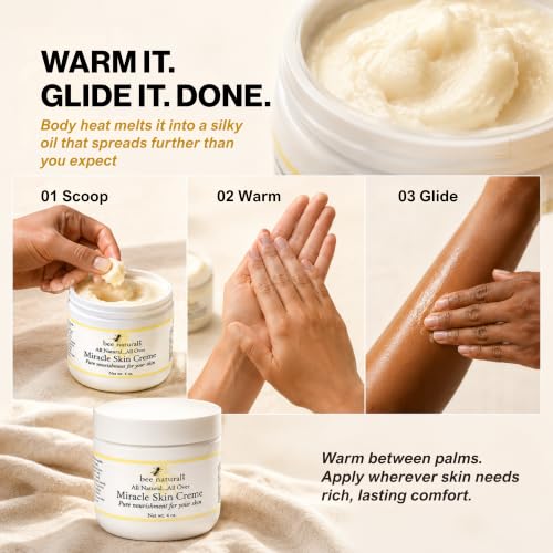 Bee Naturals Miracle Skin Creme 4 oz All-Natural Hydrating Body & Face Moisturizer - Pure Nourishment with Olive Oil, Beeswax & Coconut Oil