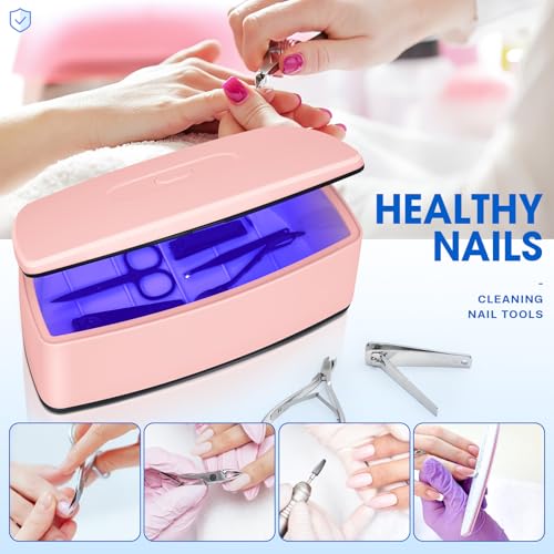 Nail Tools Sterilizer, Double Tube Blue Light Cleaning Function, USB Plug-In, 1l Large Capacity For Nail And Beauty Salon Tools, Jewellery, Glasses, Mobile Phone Sterilizer (Pink)