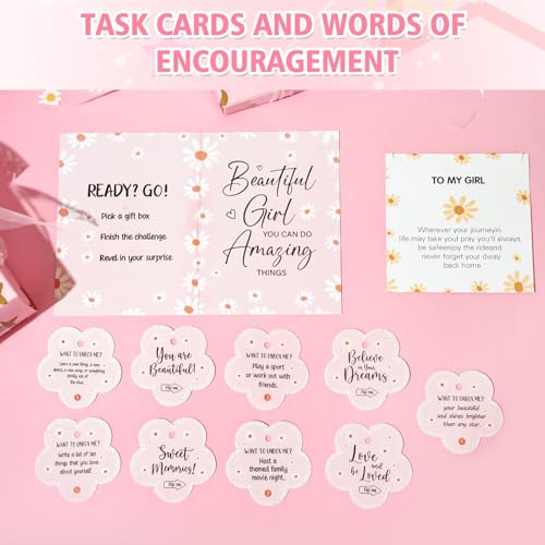 9 PCS Trendy Stuff Gifts for Tween & Teen Girls, Valentine's Day Gift Box makeup kit & makeup set, Birthday Gifts for Granddaughter Daughter Niece Ages 8-16, with Empowering Tasks