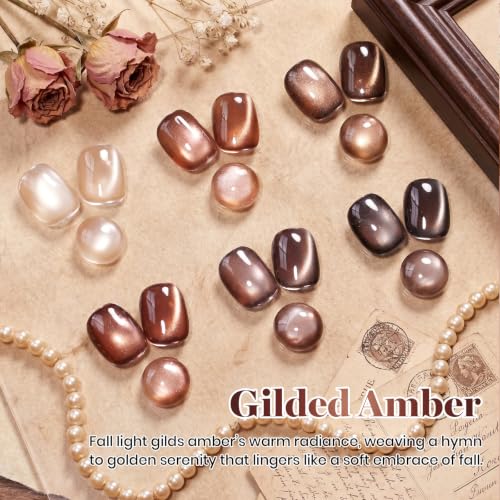 Beetles Brown Cat Eye Gel Nail Polish Set - Gilded Amber Fall Collection, 15ml