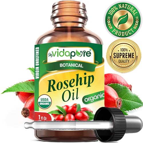 MYVIDAPURE Organic ROSEHIP OIL Certified Organic WILD GROWTH RAW Pure VIRGIN UNREFINED for Face, Body, Hair and Lip Care (1 Fl Oz)