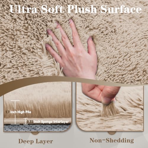 Zomfy 8' x 10' Camel Fluffy Shag Rug - Washable Soft Plush Indoor Carpet for Living Room & Kids' Room