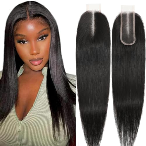 AUTTO 20in 2x6 HD Lace Closure Transparent Skinlike Straight Human Hair Pre-Plucked Natural Hairline