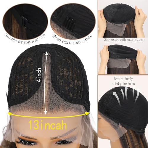 Women’s 26-Inch Straight Lace Front Wig - Black Mix Brown Variant