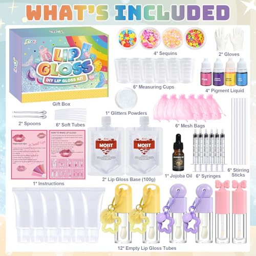 DIY Lip Gloss Making Kit for Girls - Yellow & Blue Lip Gloss Set with Keychain