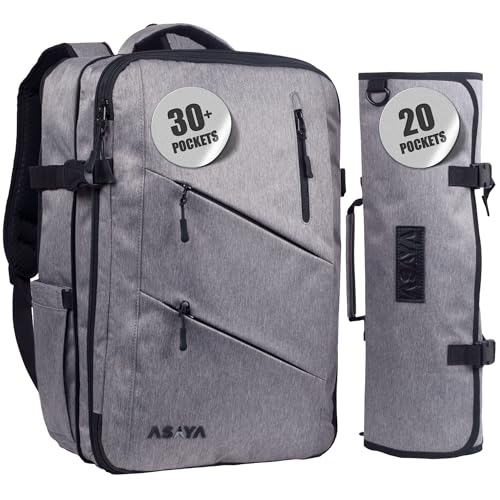 Asaya Grey Chef Knife Backpack with 20-Pocket Knife Roll - Professional Culinary Bag