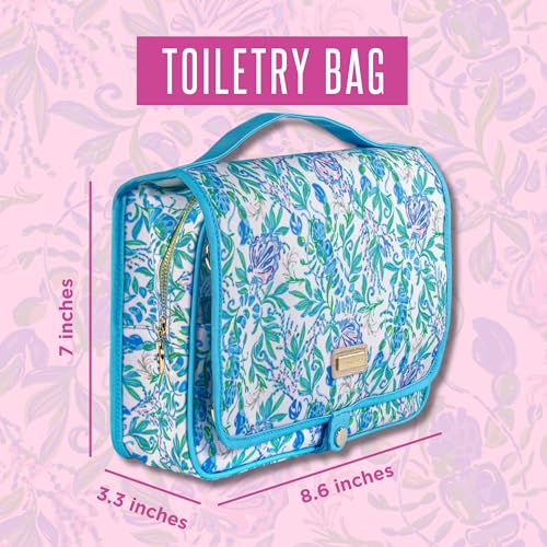 Lilly Pulitzer Hanging Toiletry Bag with Floral Pattern and Gold Details