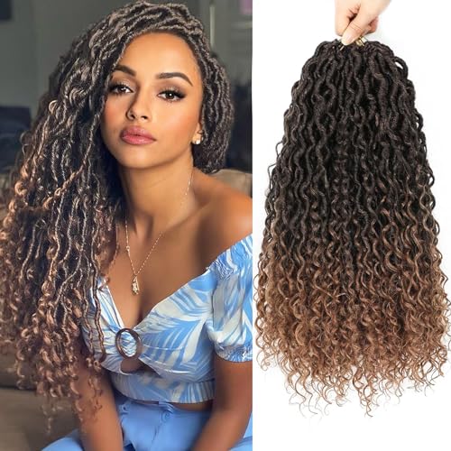 Alicoco Goddess Locs Crochet Hair 14 Inch 8 Packs - Boho Faux Locs with Curly Ends, Pre-Looped for Women