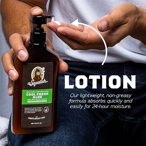 Dr. Squatch Natural Hand and Body Lotion for Men - Made with Shea Butter, Coconut Oil, Vitamin E for 24-Hr Moisturization - Cool Fresh Aloe & Fresh Falls (10 fl oz, 2-Pack)
