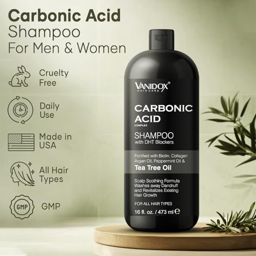 Unscented Carbonic Acid Shampoo - Stimulates Hair Growth, DHT Blockers, Sulfate-Free, 16 Fl Oz