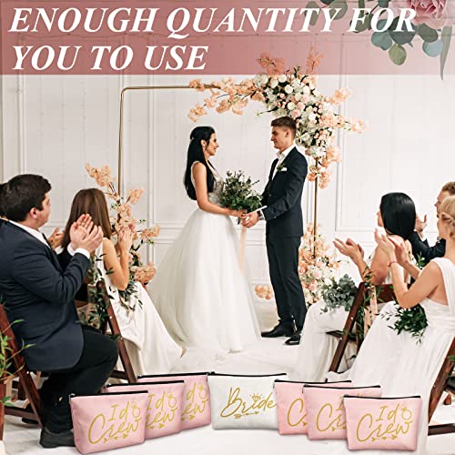 Sadnyy 11 Pcs Bridesmaid Makeup Bags Set - White & Pink I Do Crew Bride Team