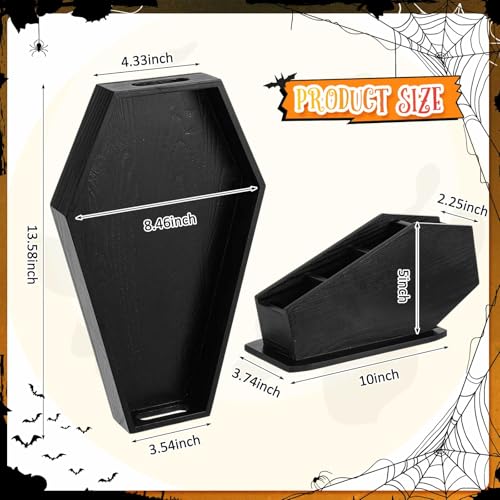 Juexica 2 Pcs Halloween Coffin Decor, Halloween Coffin Tray and Makeup Brush Holder Organizer, Spooky Gothic Home Decor, Gothic Serving Tray Makeup Organizer for Vanity, Witchy Gifts for Women
