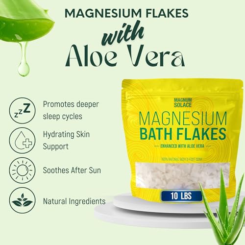Magnum Solace Magnesium Bath Flakes with Aloe Vera - 10 lbs Dead Sea Salt Soak - Pack of 1