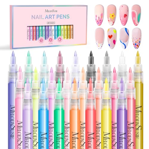 MelodySusie 24-Color Nail Art Pen Set 0.7MM Fine Tip for Detailed Nail Designs