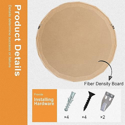Brown 30 Inch Wall-Mounted Wooden Circle Mirror - Decorative Round Mirror for Living Room & Bathroom