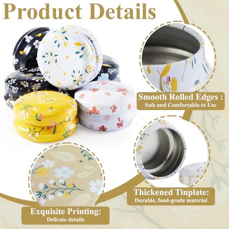 24 Pack Mini Tinplate Jars with Lids, 0.7oz / 20ml Reusable Round Small Floral Travel Tins Empty Lip Balm Containers for Salve, LED Candles, Salve, Eye Shadow, Powder(Classic Style)