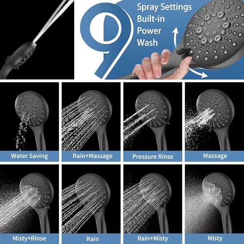 BRIGHT SHOWERS Matte Black Stainless Steel Shower Slide Bar Set with 5-Spray Handshower and 69-Inch Hose – ADA Compliant