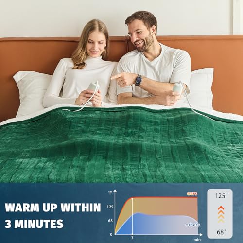 Moss King Size Electric Heated Blanket with Dual Control, 10 Levels & Auto Off