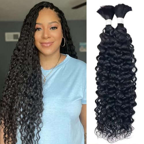 Human Braiding Hair 16 Inch Water Natural Curly Virgin Hair - Boho Braids, Wavy, Unprocessed - 2 Bundles