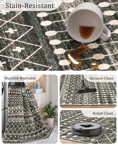Black 8x12 Moroccan Style Area Rug - Washable Non-Slip Living Room Carpet