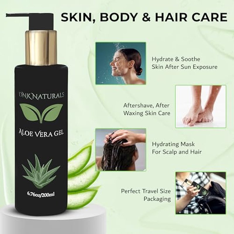 Aloe Vera Gel made from fresh 100% Pure Aloe - Sunburn Relief - Calms Irritated Skin - Hydrates - With Niacinamide - For Face, Body, and Hair - Vegan, No Fragrance - 200ml