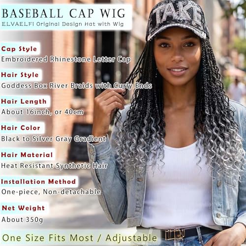 Ombre Gray Crochet Goddess Braids Hat Wig with Curly Ends - Cap31-DarkSilverGrey, 16 Inch