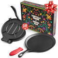 Uno Casa Cast Iron Tortilla Press 10 Inch & Comal Pan Bundle - Family Size with Variation