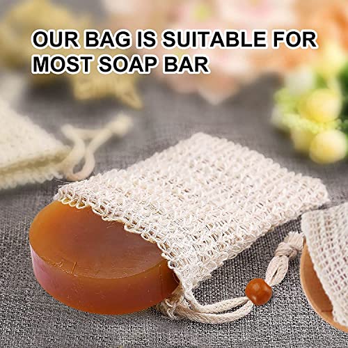 8 Pack Soap Bag Natural Sisal Soap Saver Bag Pouch Mesh Waste Exfoliating Foaming and Drying Soap Holder for Shower