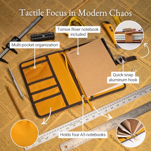 A5 Water-Resistant Waxed Canvas Field Journal Cover with Pen Loop - Black Multicam, Includes Tomoe River Notebook