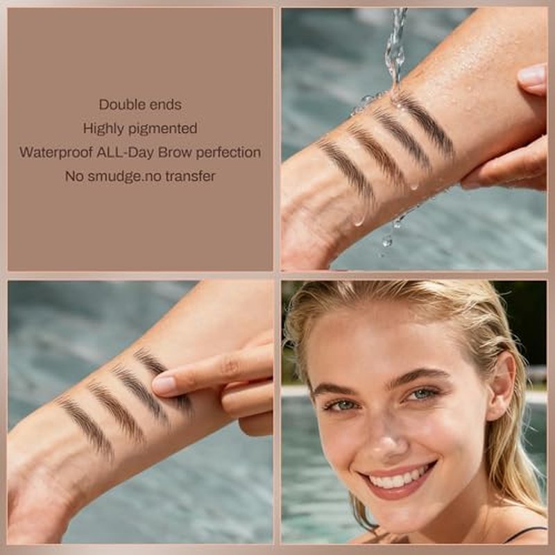 2 Pack Eyebrow Pencil, Waterproof Eyebrow Makeup with Dual Ends, Professional Brow Enhancing Kit with Eyebrow Brush (Dark Brown #1)