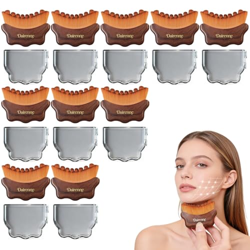 Lymphatic Contour Face Brush - Facial Sculpting & Anti-Puffiness Tool | Ultra Soft Dry Brush for Jawline Massage & Lymphatic Drainage | Ergonomic Design (Brown, 10pc)