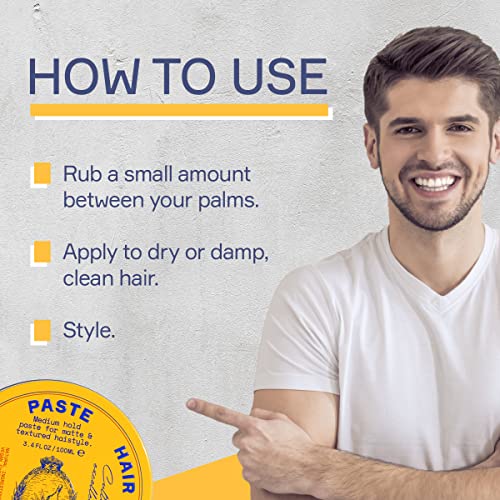 Men's Hair Styling Paste - Medium Flexible Hold, Matte Finish, Water-Based, Vegan & Cruelty-Free - 3.4 fl oz