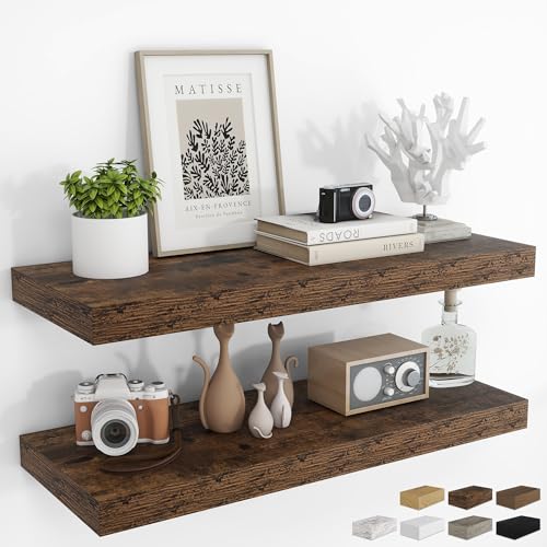 RICHFOCUS 36-Inch Rustic Brown Floating Wall Shelves Set of 2 | Modern Storage & Decor