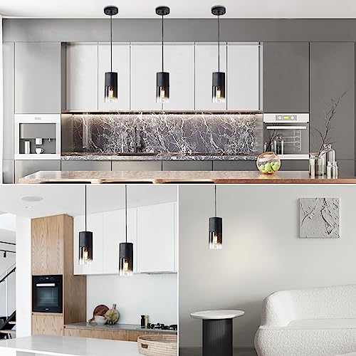 Black Pendant Light Fixtures 2-Pack Adjustable Modern Glass for Kitchen Island Variation of Black—Cord / 2 Pack