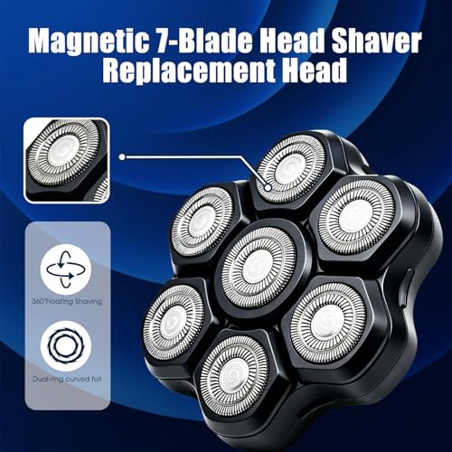 Black 3-Pack Magnetic 7D Replacement Shaver Heads for Head & Face, Universal Fit