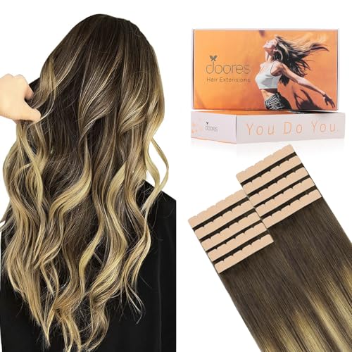 DOORES Tape in Weft Hair Extensions Human 16" 35g Invisible PU