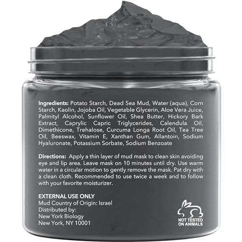 New York Biology Dead Sea Mud Mask for Face and Body Infused with Tea Tree with 3 pcs Face Mask Brush Applicators - Spa Quality Pore Reducer for Acne, Blackheads and Oily Skin