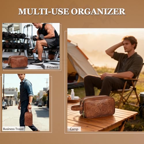 Personalized Gifts for Men, PU Leather Travel Toiletry Bag Men (M)