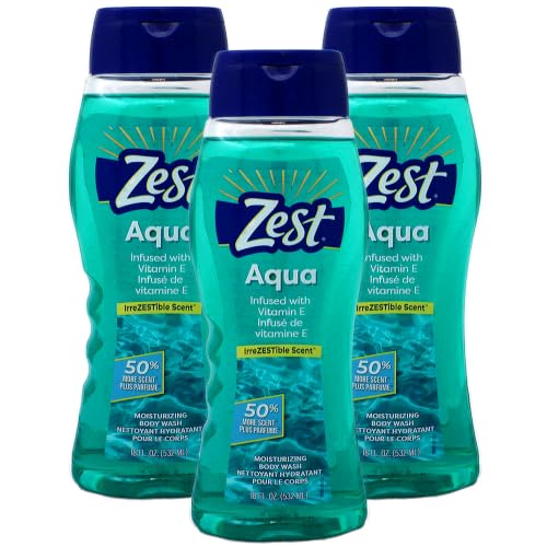 Zest Aqua Body Wash with Vitamin E - Hydrating 18oz, Pack of 3