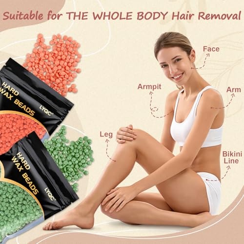 Hard Wax Beads for Hair Removal 2.2lbs with Applicators - Painless Full Body Waxing