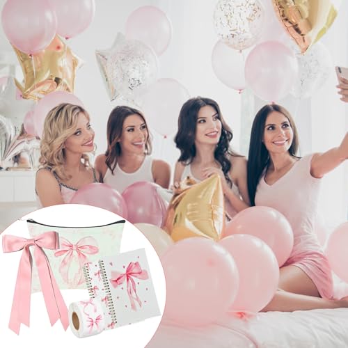 Pink Bow Gift Set with Makeup Bag, Cup, Notebook & Accessories, 10 Pieces