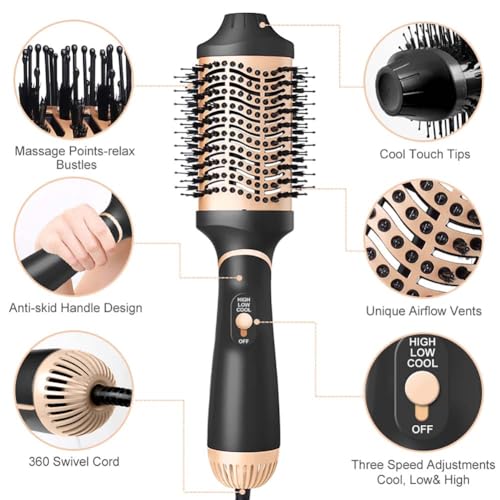 Ebooine 4-in-1 Hair Dryer Brush Volumizer - Golden, Large, Anti-Frizz Ionic Styler