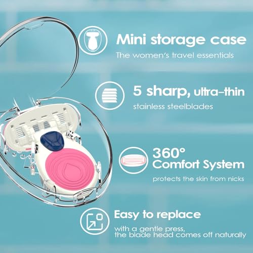 Mini Razors, Travel Razors for Women, 5 Blade, pink