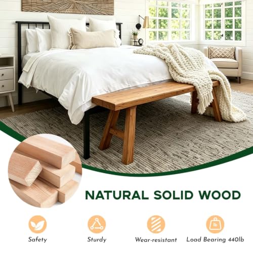 Farmhouse End of Bed Bench 20 Inch Natural Solid Wood Entryway Seat