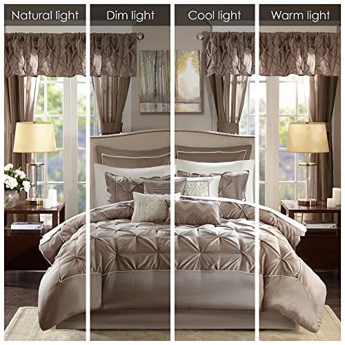 Queen Faux Silk Comforter Set with Curtains & Pillows - Taupe, 24 Piece
