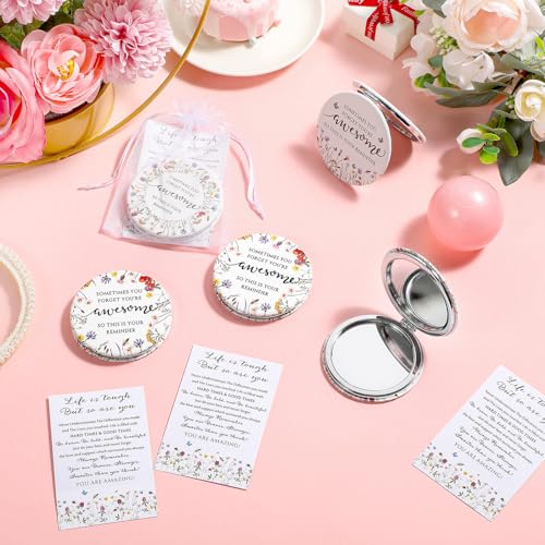Geetery 12 Sets Mini Compact Mirror Gifts for Women Bulk Small Double Sided Folding Thank You Gifts for Employee Coworker Volunteer Team Staff Social Worker (Wildflower)