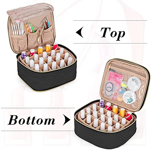 LUXJA Detachable 2 Layers Nail Polish Organizer - Hold 40 Bottles (15ml - 0.5 fl.oz), Nail Polish Case with Tools Storage Pockets (Patented), Black