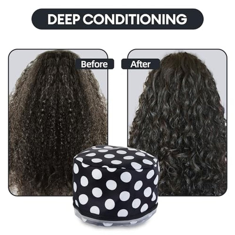 Electric Hair Steamer Cap with 2 Mode Temperature Control, Removable Washable Thermal Spa Hat for Home Hair Care (Black & White)