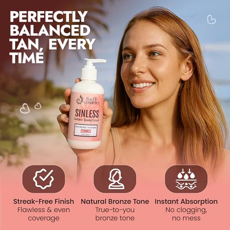 BaeBlu - Sinless Tahitian Self Tan Lotion - Sunless Tanning Lotion with Hydrating Monoi de Tahiti & Coconut Oils for Streak-Free, Golden Tan - No Orange, No Synthetic Fragrance - Vegan & Cruelty-Free